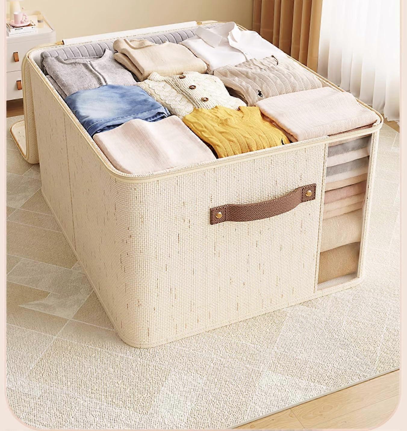 2 Pack Large Fabric Storage Bins with Lids and Clear Window, Collapsible Baskets for Clothes and Toys