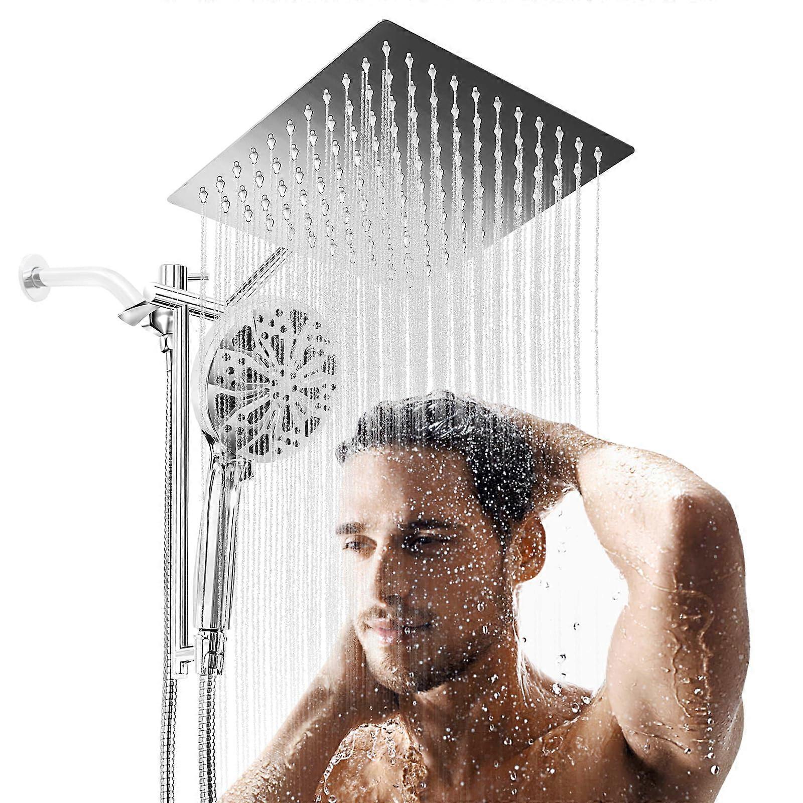 Rainfall Shower Head with Handheld Combo,  Pressure 10 Spray Modes, Adjustable Arm, 71in Hose, Chrome