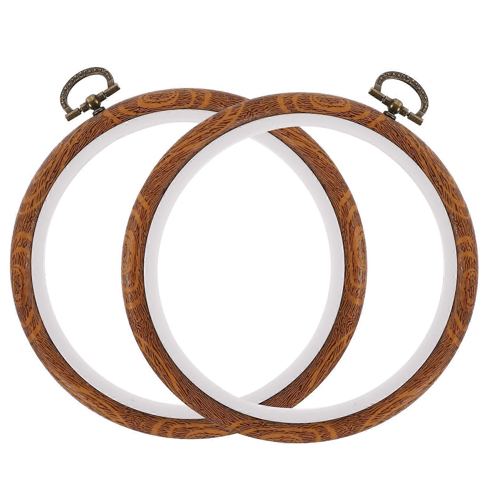 Embroidery Hoops Cross Stitch Circles for Needlework 2Pcs Brown Plastic