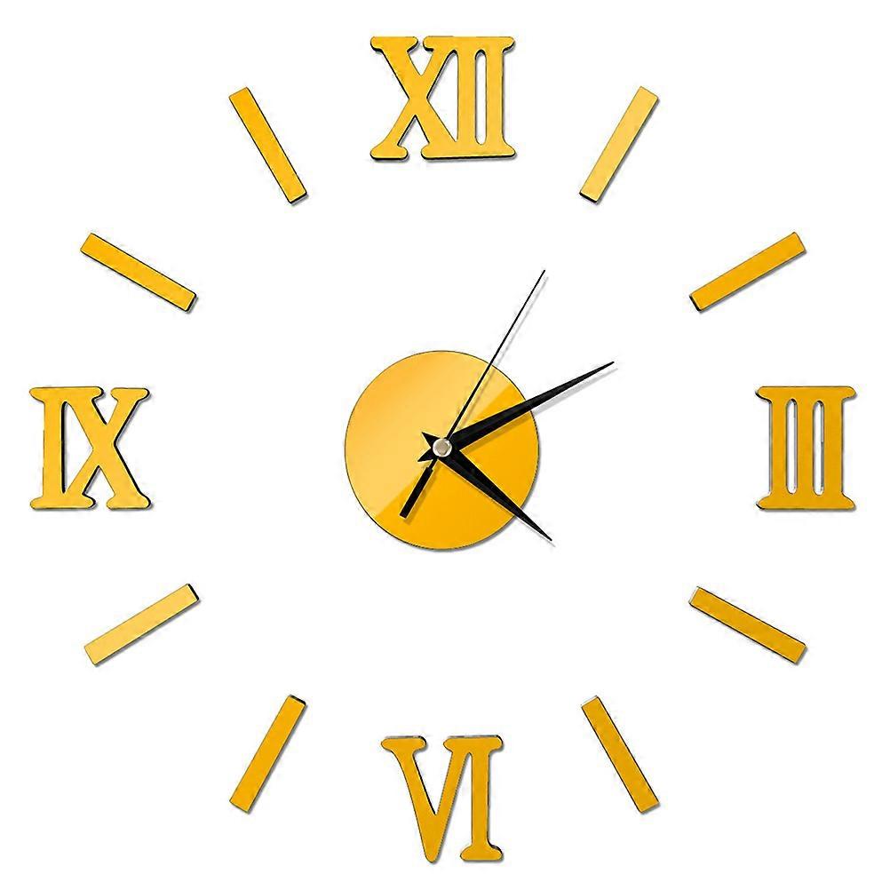 DIY Wall Clock Large Mirror Effect for Time Keeping Gold