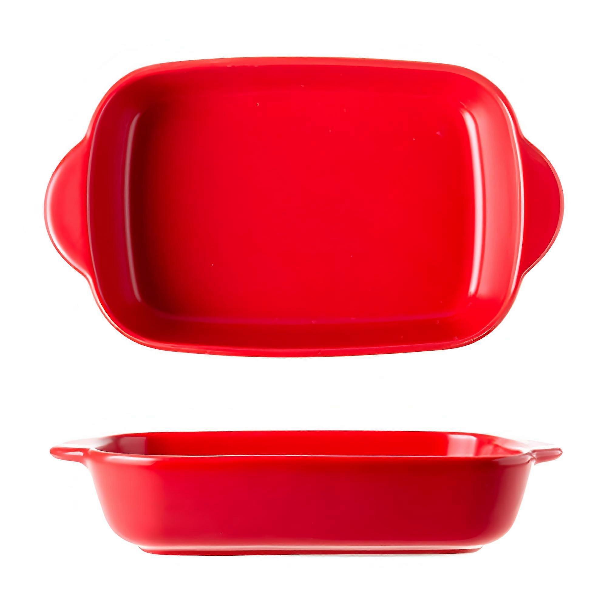 Ceramic Baking Dish with Handles, Rectangular Red Oven Pan, Even Heat, Oven Microwave Safe