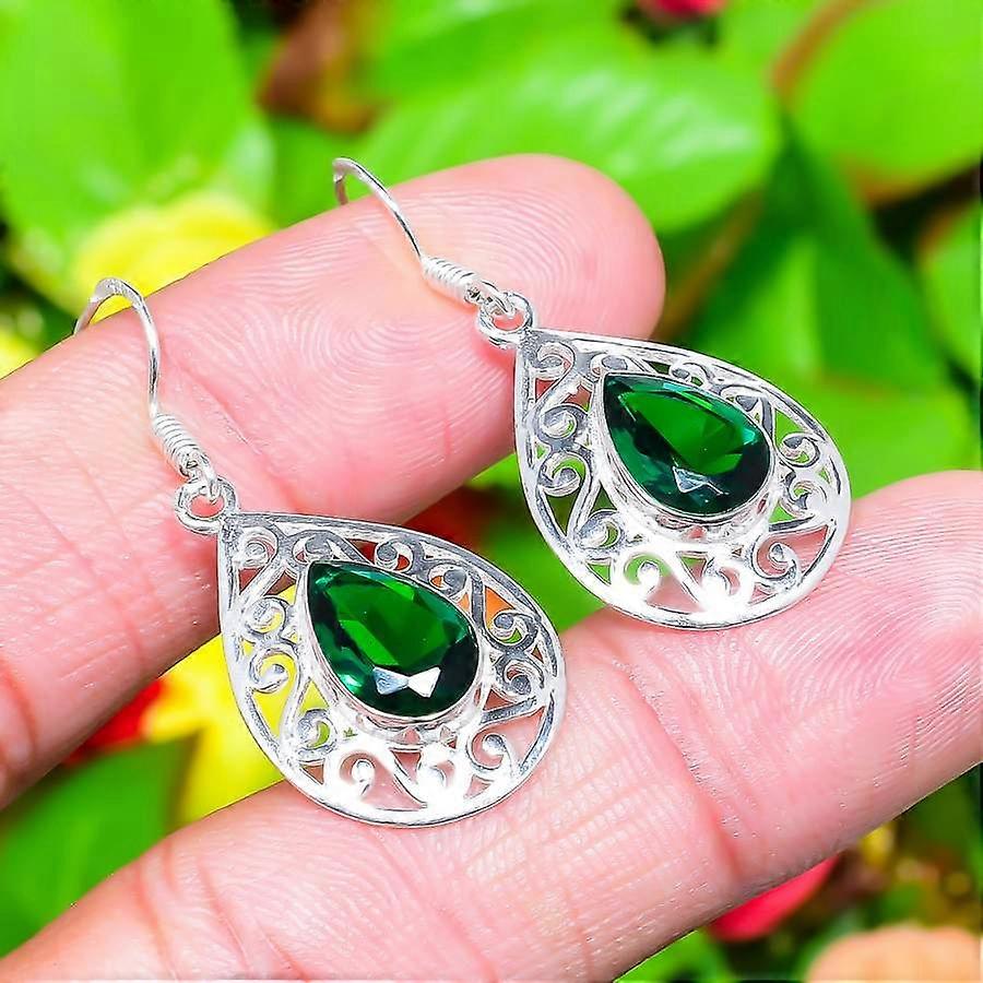 Natural Chrome Diopside Gemstone 925 Sterling Silver Gift Earring 1.65" E8f47
