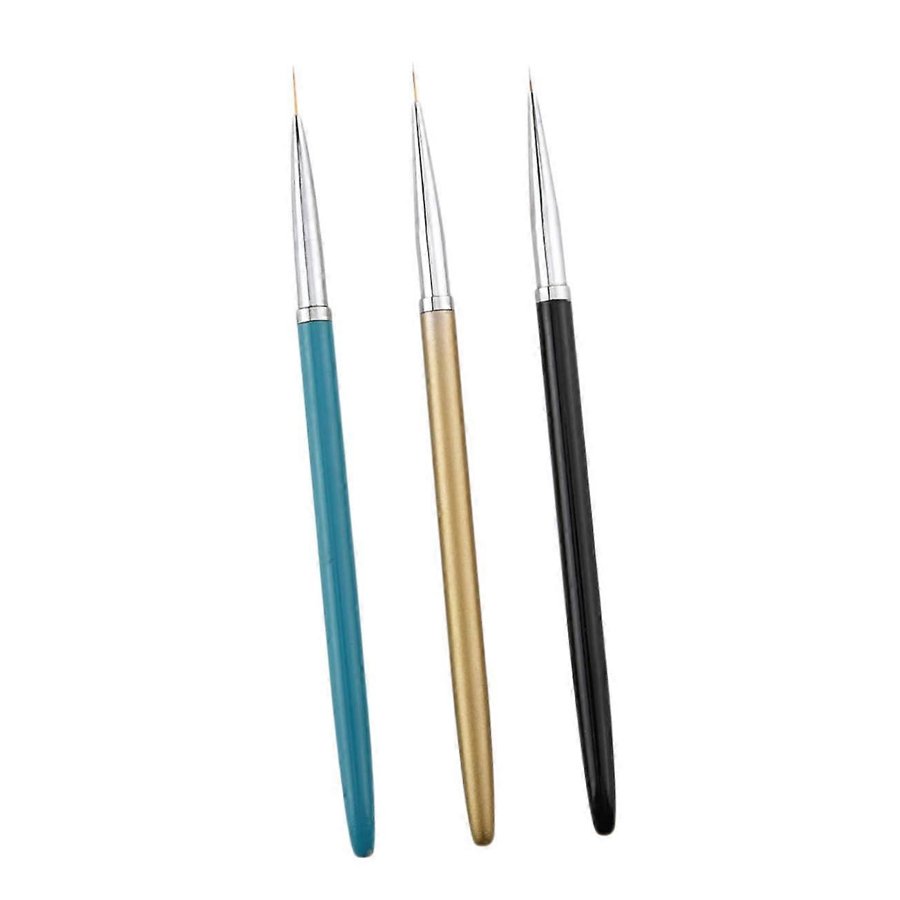 3PCS Ultra Thin Nail Art Brushes Set with Precision Tip and Ergonomic Slim Handle Black