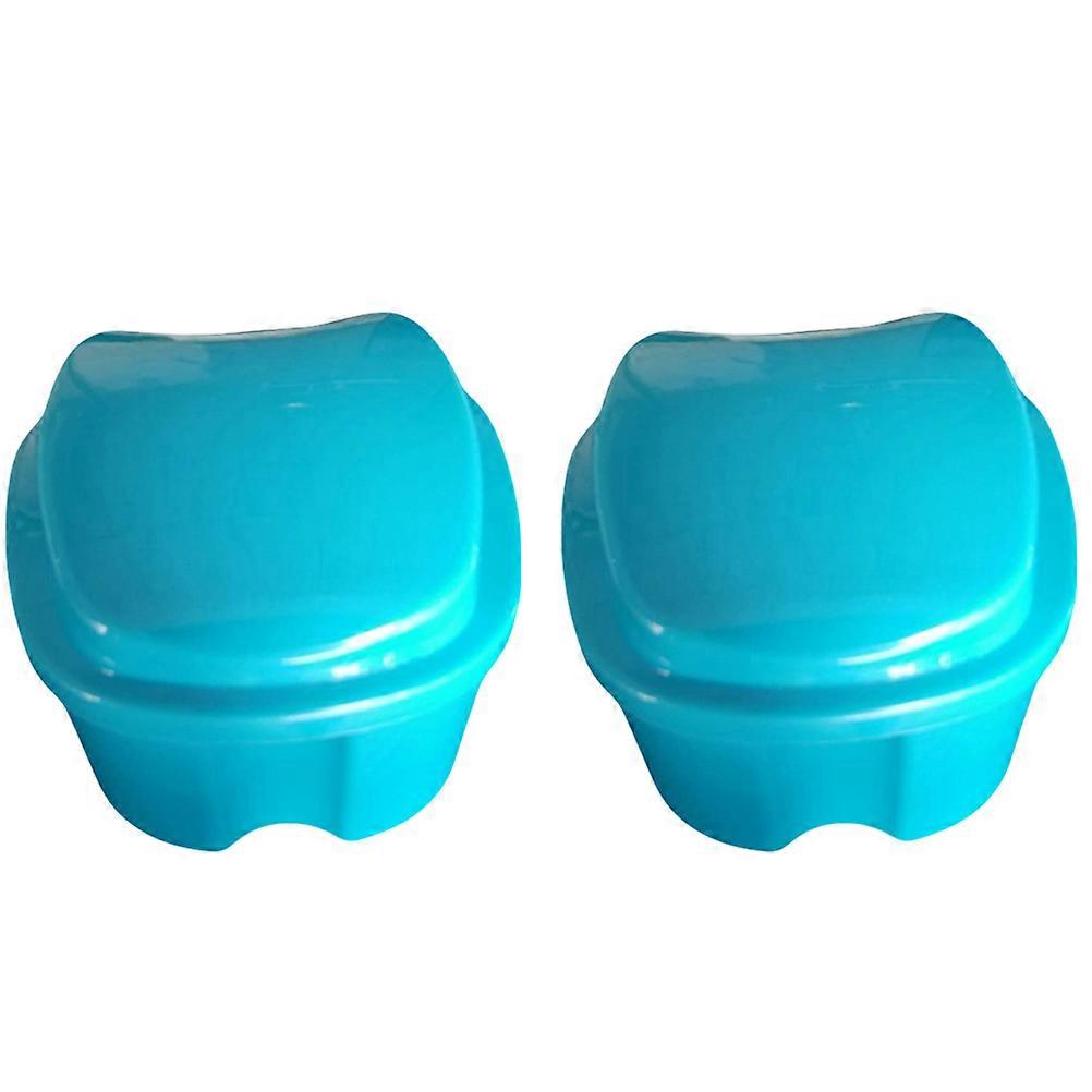 Plastic Denture Case Denture Storage Box for Hygiene Storage 4Pcs Blue