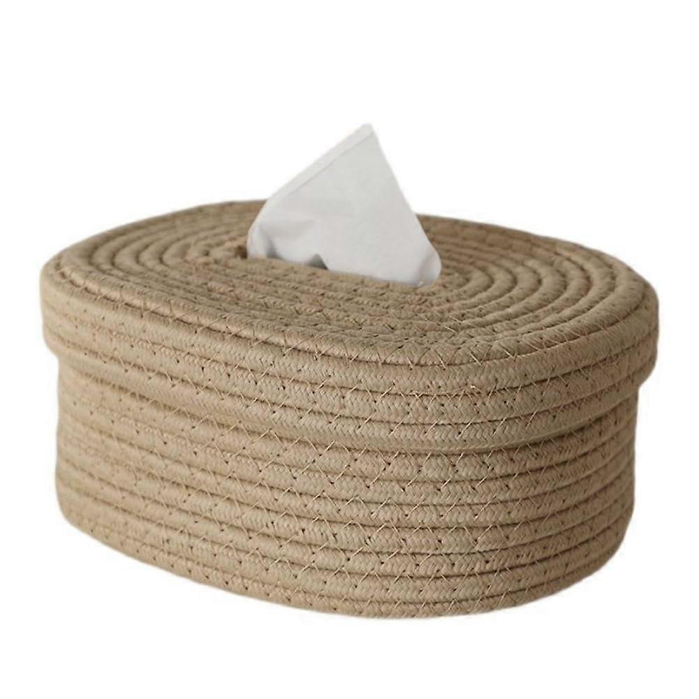 Oval Cotton Rope Tissue Box Cover Decorative Rectangular Holder for Home and Office