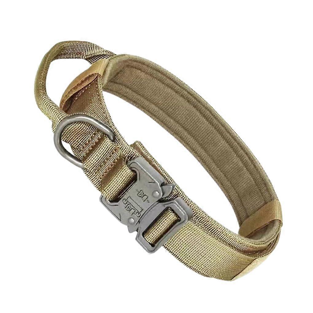 Adjustable Nylon Dog Collar with Handle for Medium and Large Dogs, Durable Khaki Easy Clean