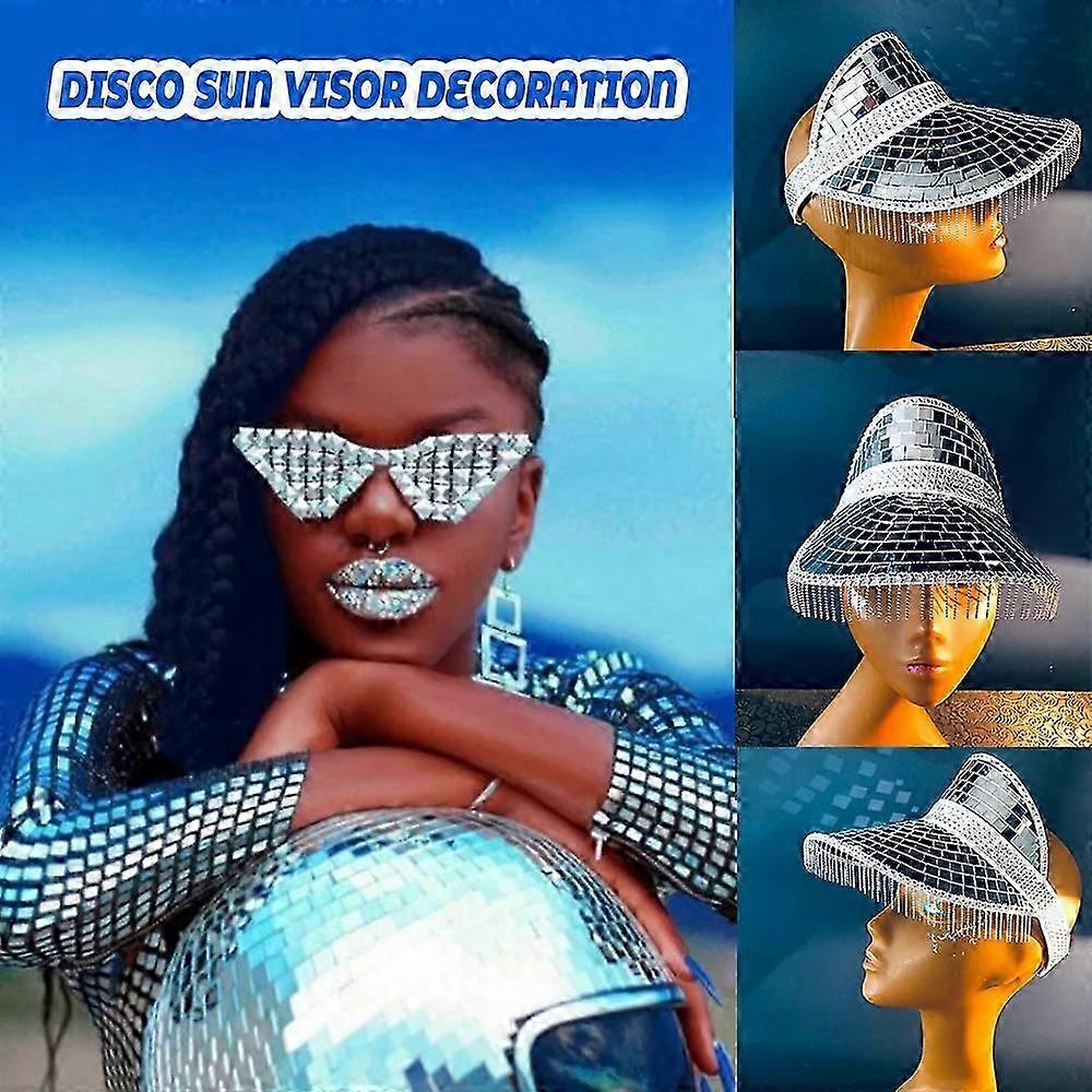 Hat for Disco Mirror Trim with Silver Sequins Big Brim Sun Hat