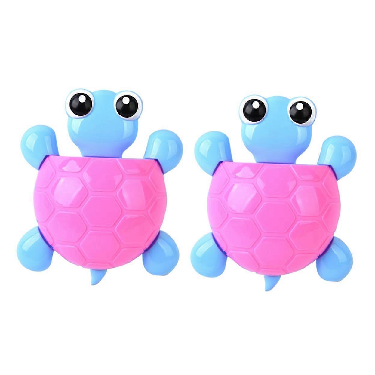 2pcs Cute Turtle Toothbrush Holder with Strong Suction Cups Wall Mounted Bathroom Organizer Red