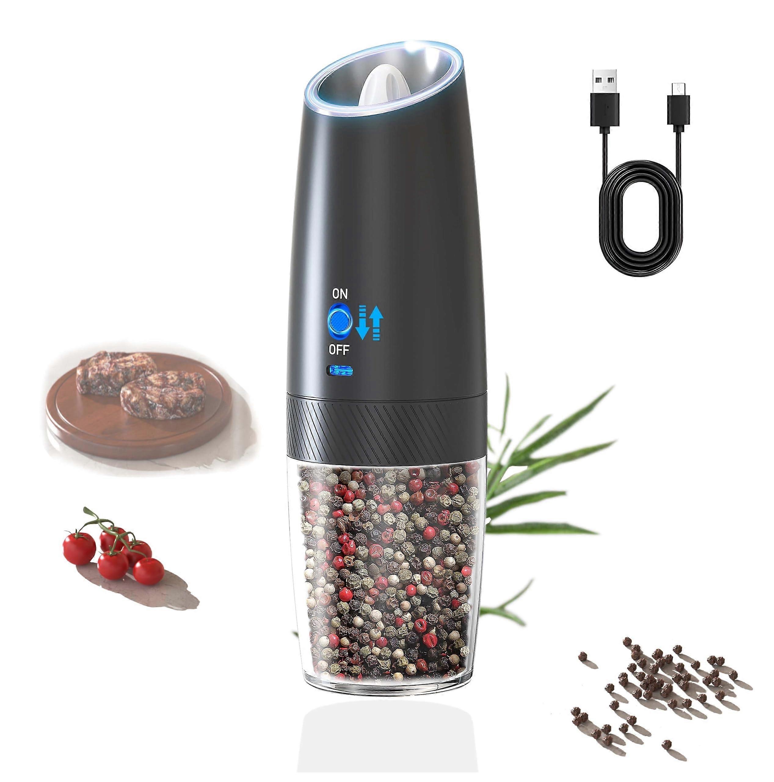 Electric Salt and Pepper Grinder USB Rechargeable Gravity Control Adjustable Coarseness with LED Light