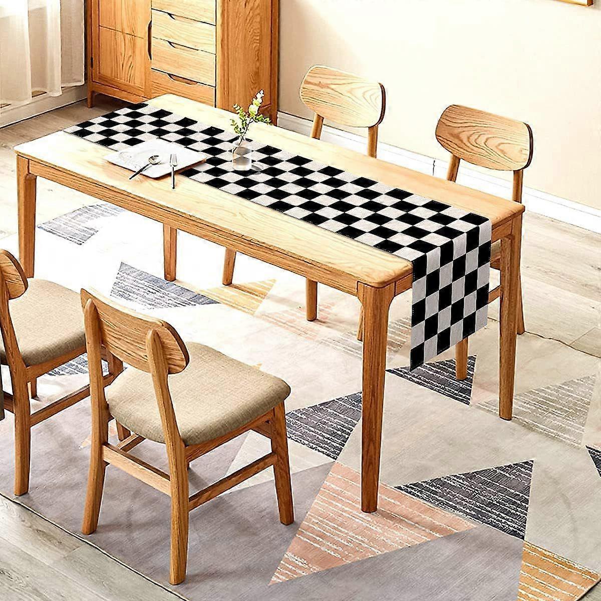 Black and White Checkered Table Runner Racing Birthday Party Decorations Kitchen