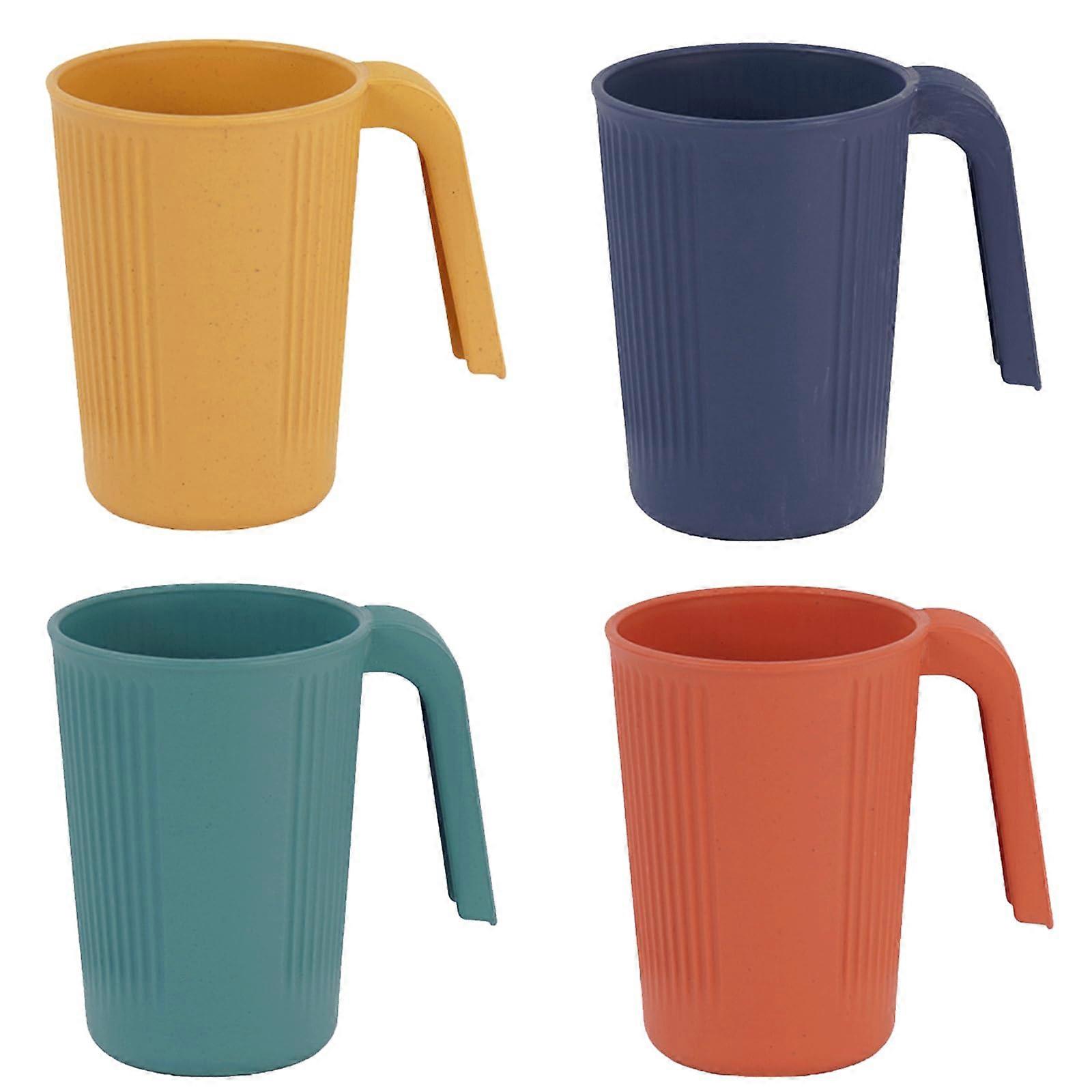 4 Pack Plastic Camping Mugs 350ml Durable Unbreakable Cups with Handles Dishwasher Microwave Safe