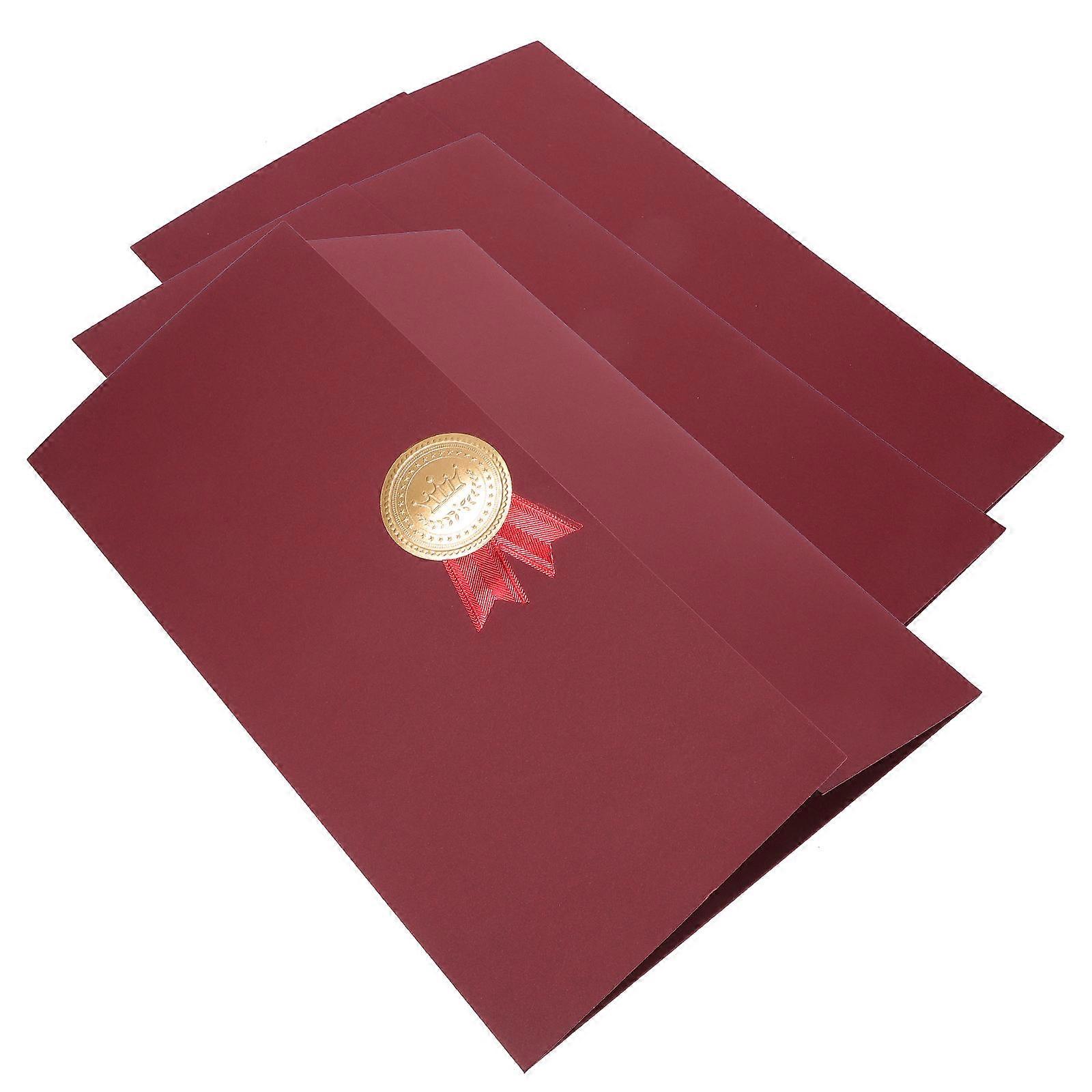 Diploma Holder Three-Fold Honor Certificate Envelope for 3Pcs Dark Red Paper