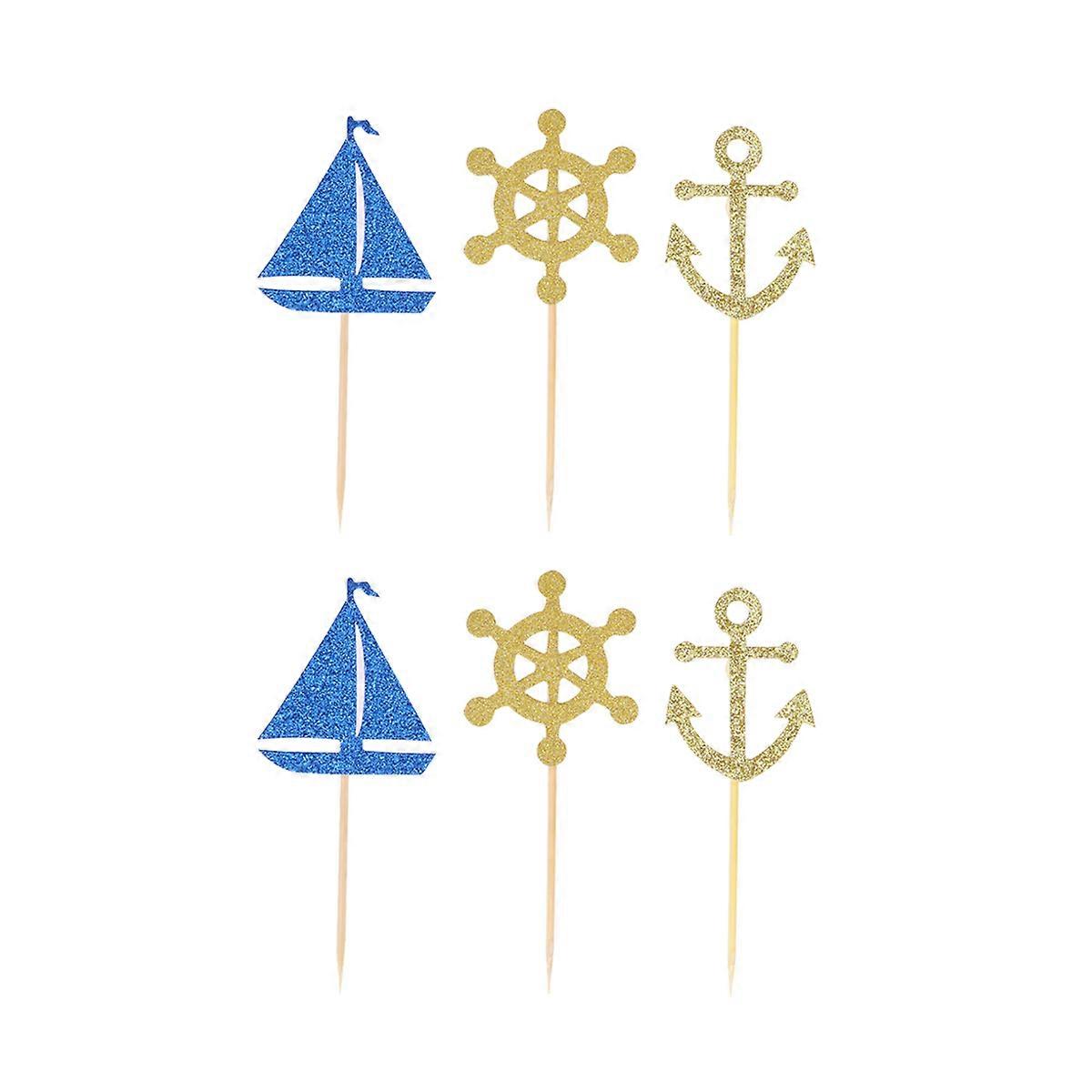 Nautical Egg Cake Insert Cake Picks for Wedding Decoration 24Pcs
