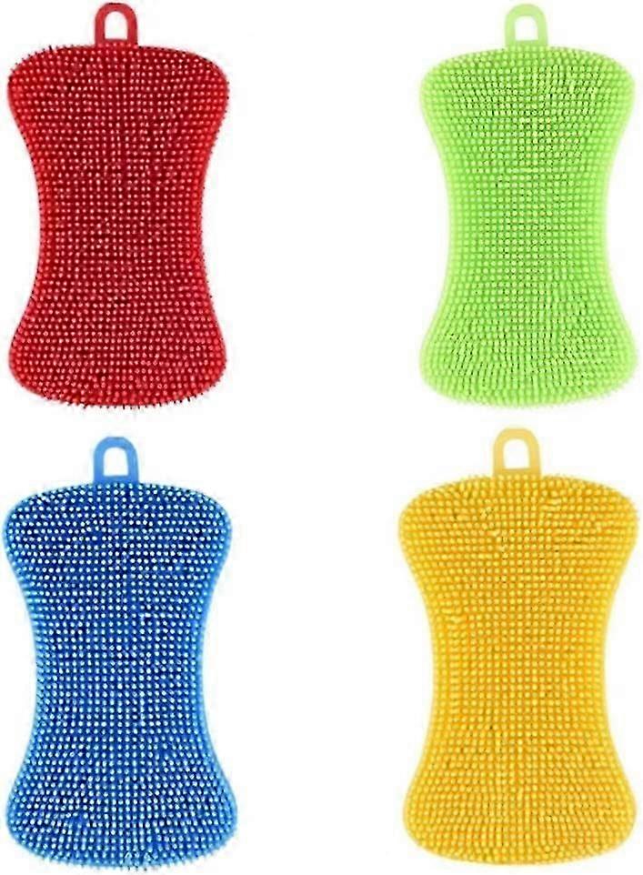 4Pcs antibactérien silicone plat éponge brosse