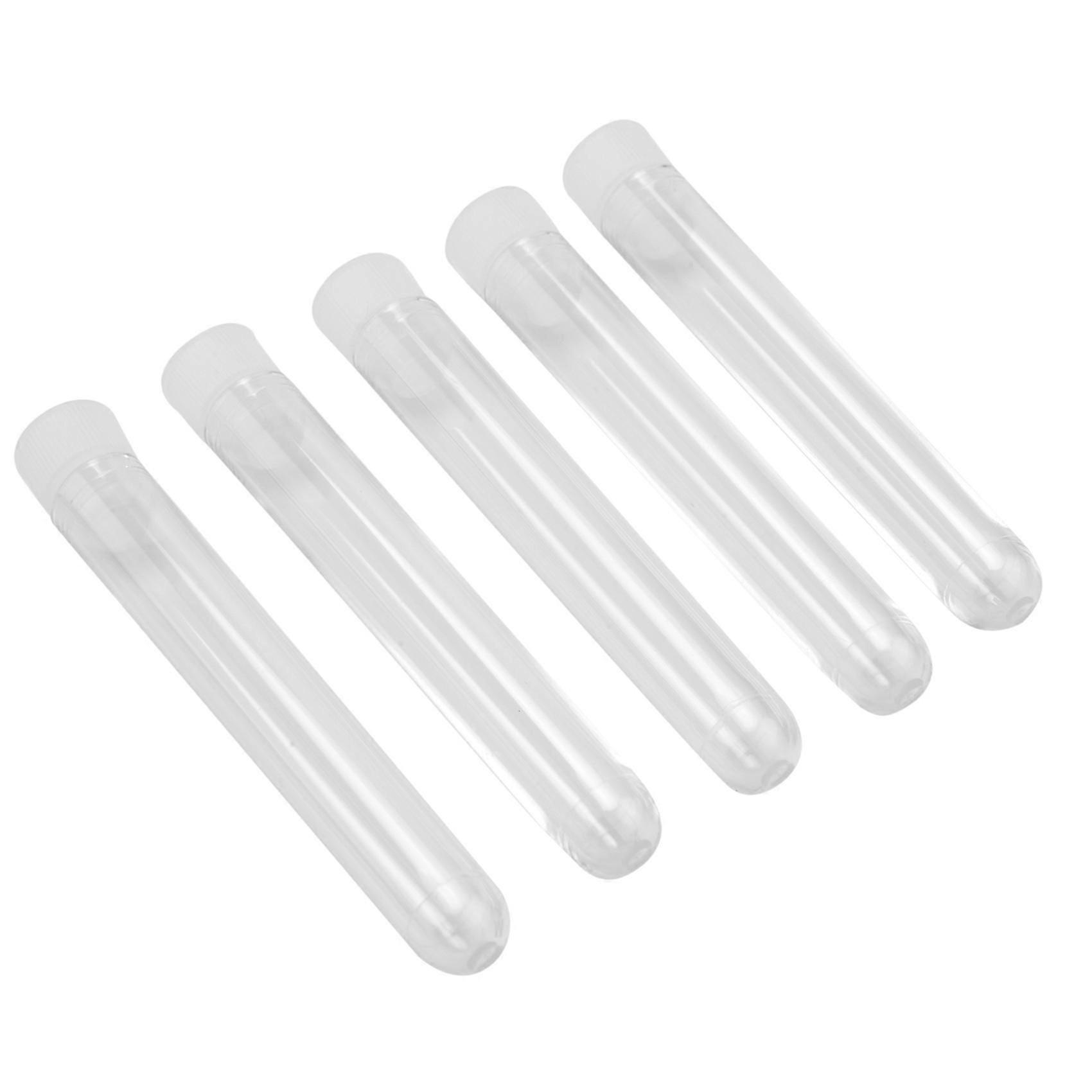 100Pcs Clear Plastic Test Tubes With White Screw Caps Sample Containers Bottles Push Caps
