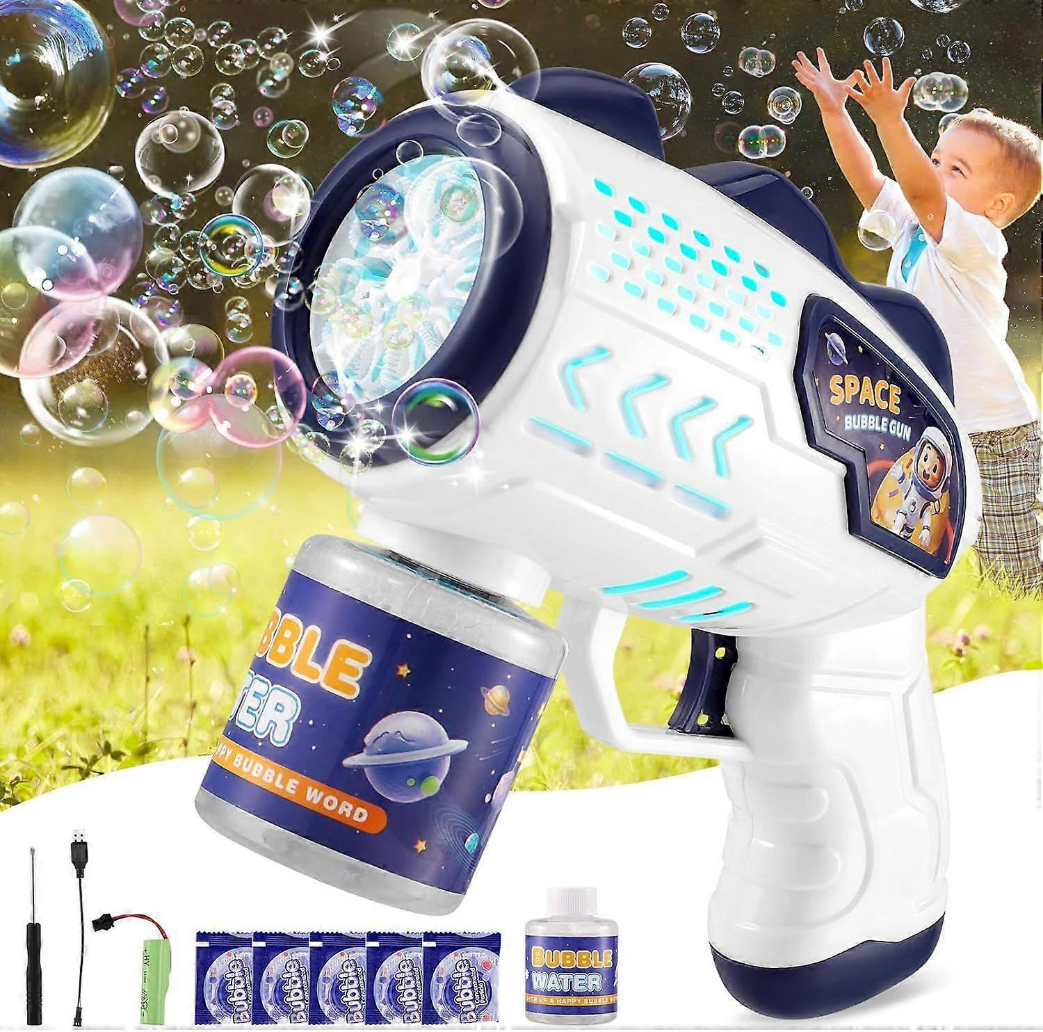 Automatic Bubble Machine Rechargeable Bubble Gun with LED Light & Bubble Solution 10000+ Bubbles Per Min Bubble Blaster Maker 10 Holes Bubble Maker fo