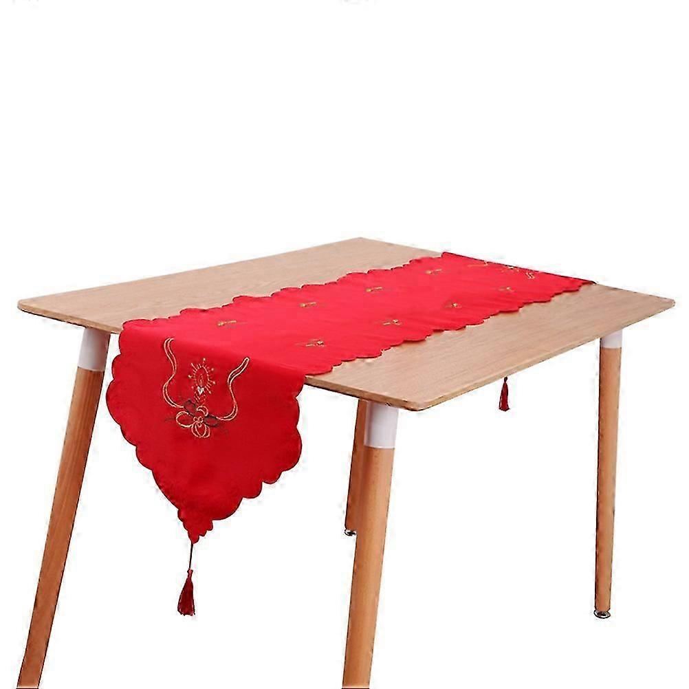 Christmas Embroidery Table Runner for Table Decoration Red