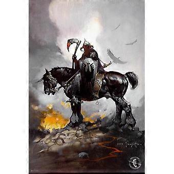 Quebra-cabeça de madeira Death Dealer, de Frank Frazetta: Viking a cavalo com machado ensanguentado. Fantasia gótica. Quebra-cabeça de madeira incrível.