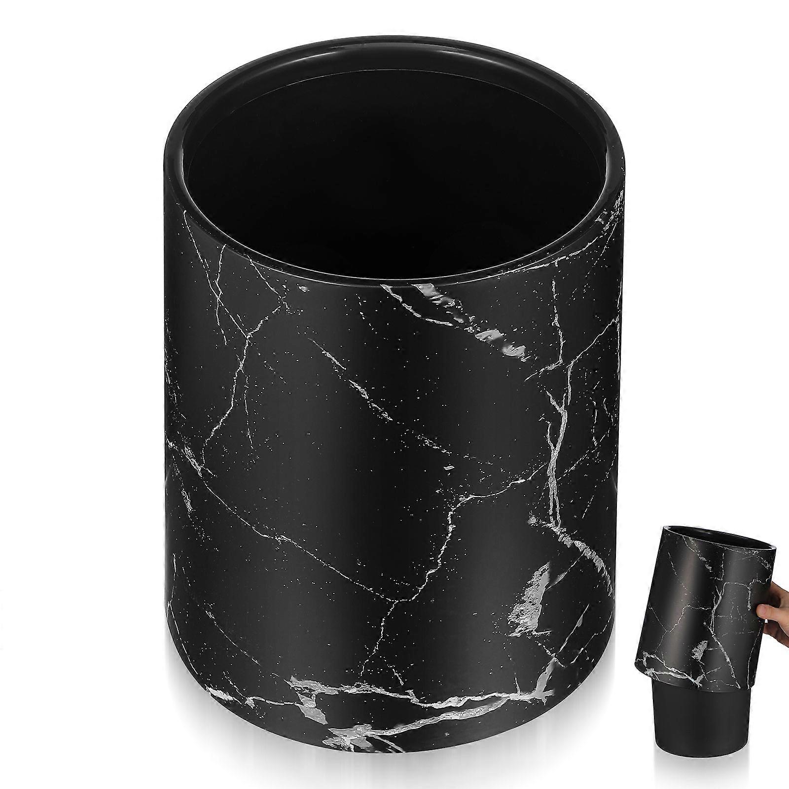 Double Layer Garbage Basket Marbling Pattern Trash Can Plastic Waste Paper Basket