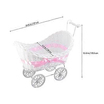 1 stk vogn stokk trehjulssykler blomsterkurv strikket blomst mini bil innredningsartikler for bryllup baby shower fest bursdag dekor (rosa)