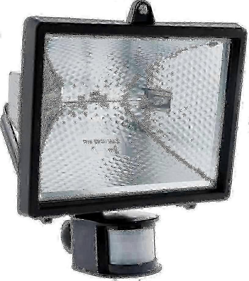 400W Black Halogen Floodlight with Detector, IP44, Timer, 12M Range - Compatible,z