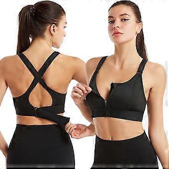 Wireless Supportive Sports Bra for Women Front Zip Design Cross Back Vest Yoga Workout Wear