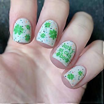 Short Square St. Patrick's Day Press On Nails, Matte Green Clover False Nails Set, Reusable Acrylic Tips
