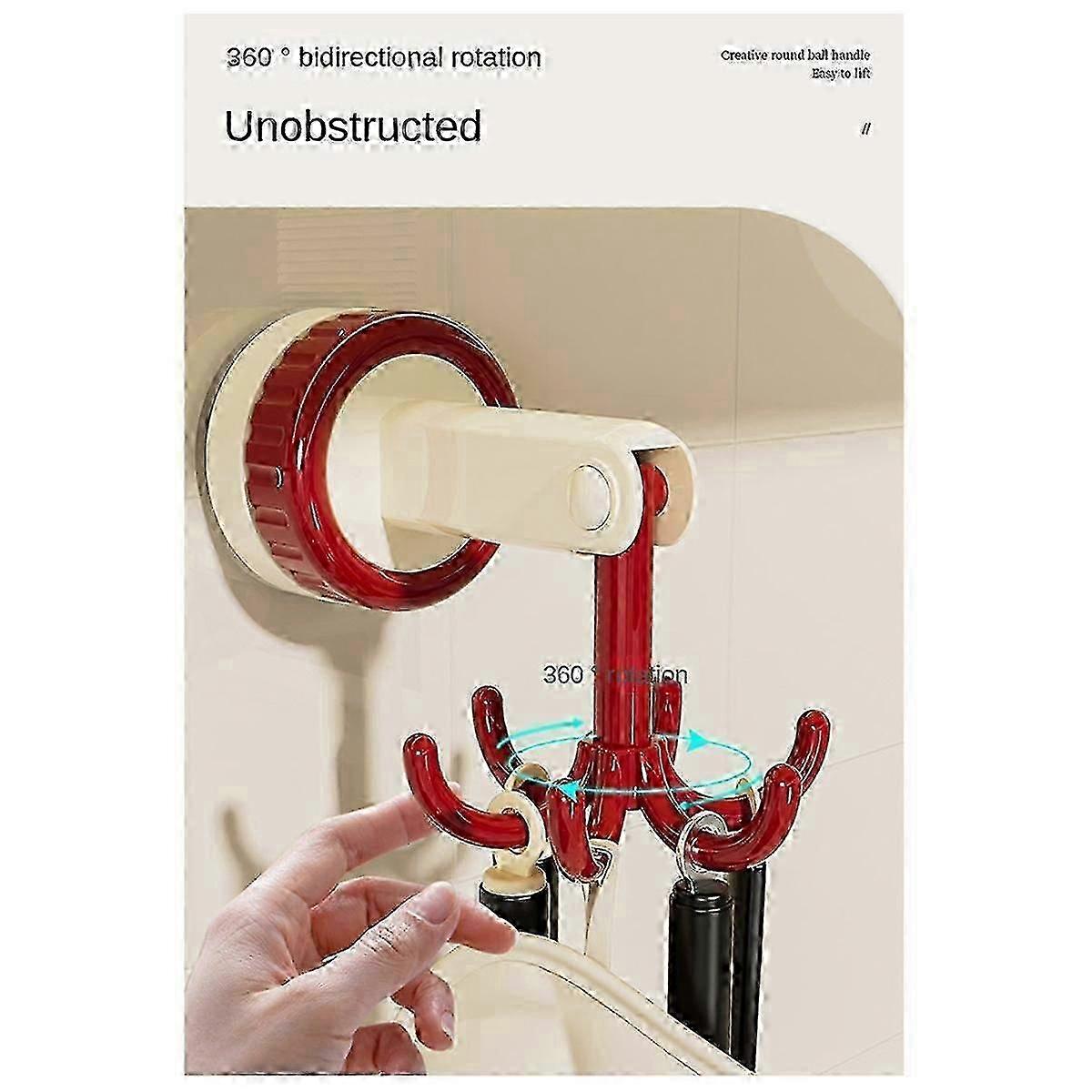 Multi-Function Kitchen Storage Rack with Six-Claw Hook Spatula Spoon & Retro Suction Cup Wall Mount