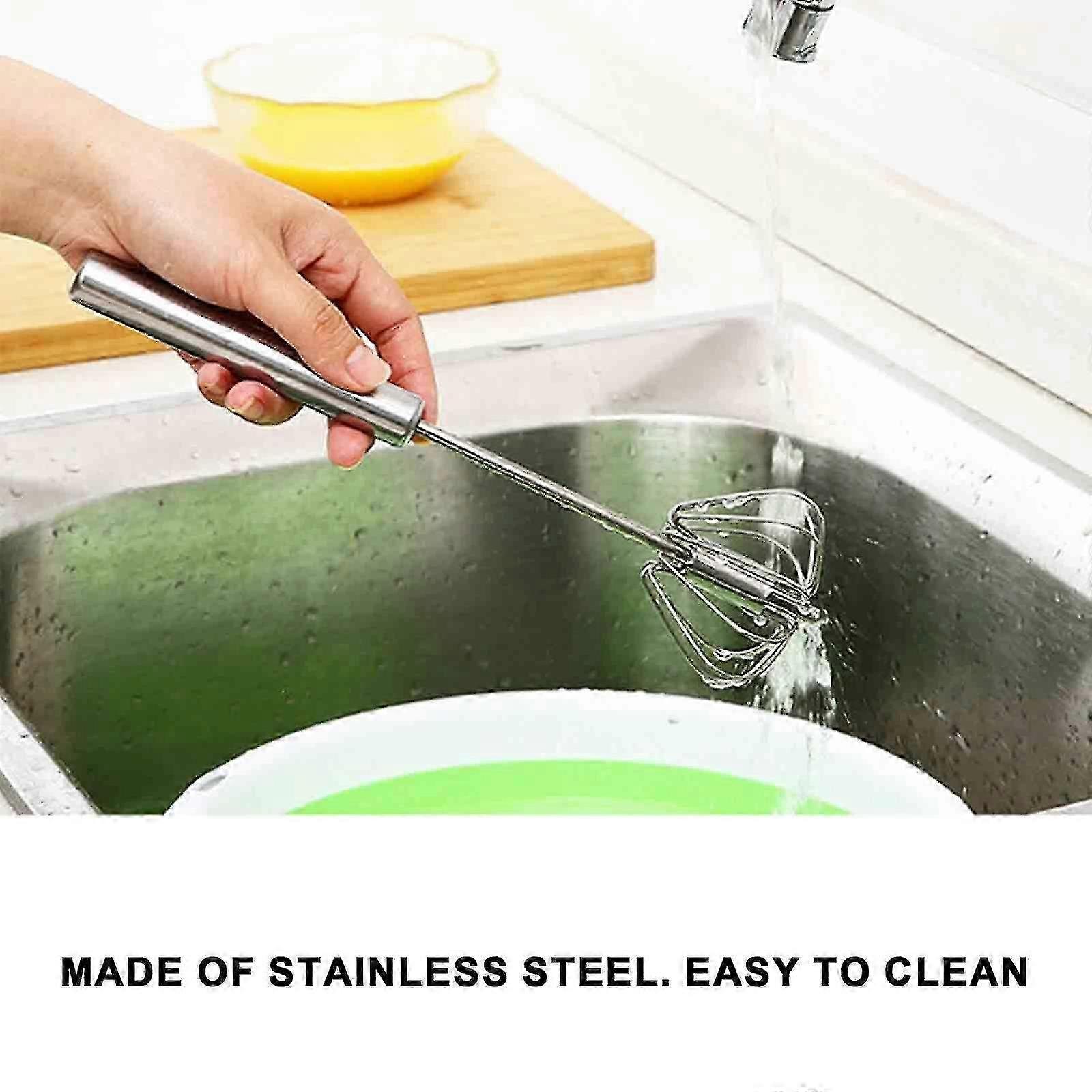 Semi-automatic Push & Rota Stainless Steel Egg Beater Kitchen Whisk