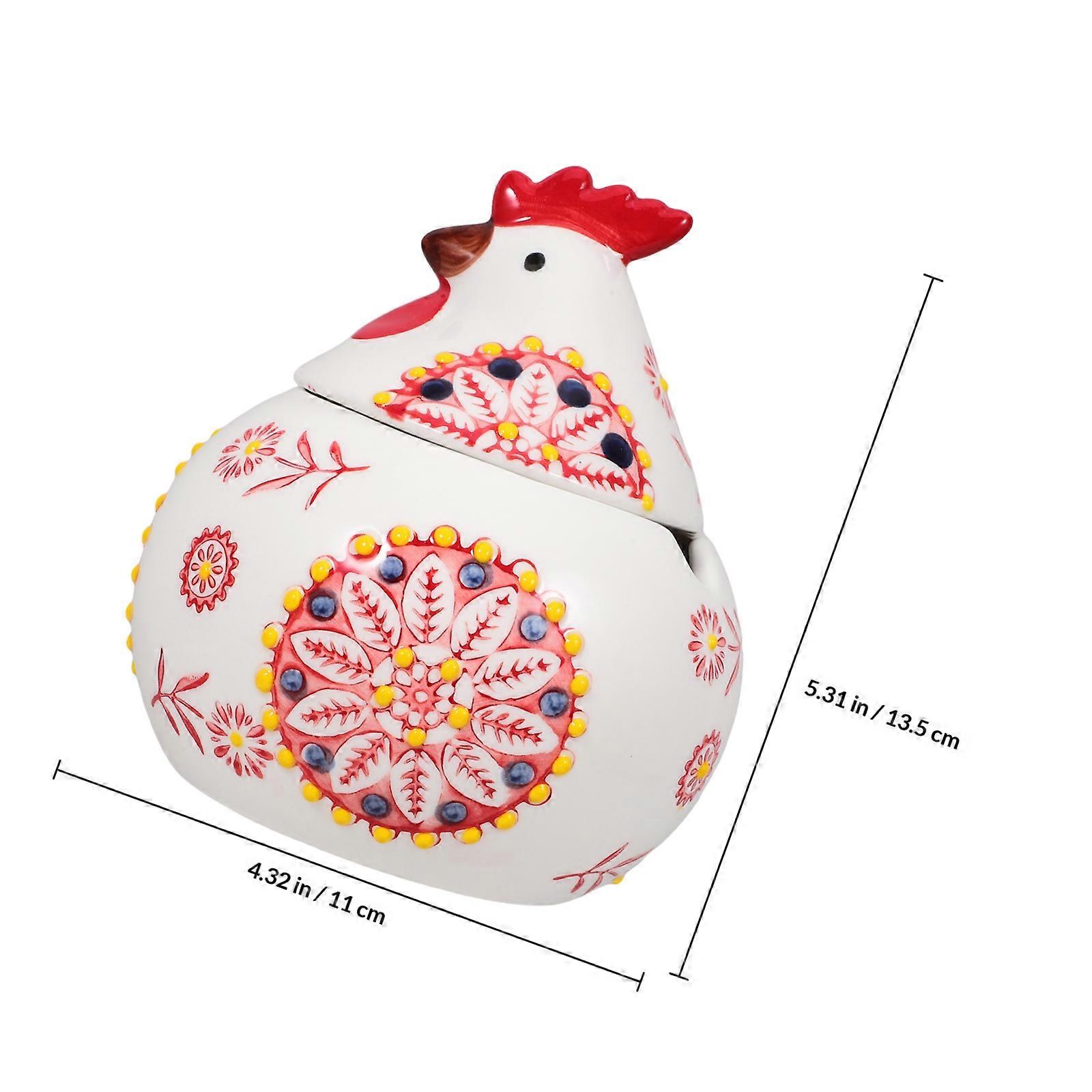 Rooster Ceramic Hen Shape Storage Jar with Lid for Kitchen