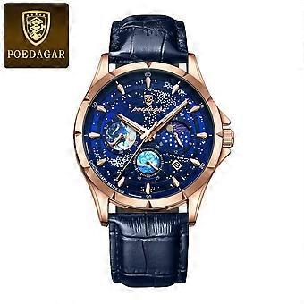 POEDAGAR 916Men's Watch Fashion Starry Sky Dial Quartz Watch Luxury Leather Waterproof Luminous Men's Watch