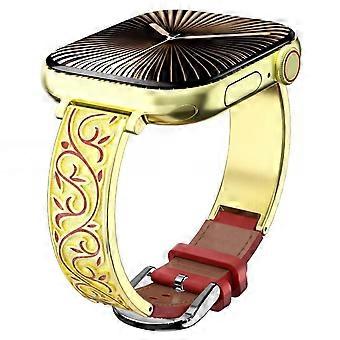 Cinturino per Apple Watch 42/44/45/46/49mm in acciaio inossidabile e vera pelle con intagli floreali in stile retrò.