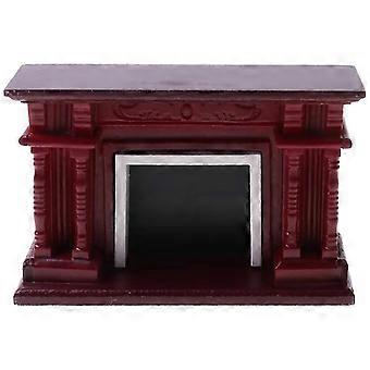 1:12 Dollhouse Mini Mahogany Fireplace Miniature Simulation Furniture Accessory  Red brilliant
