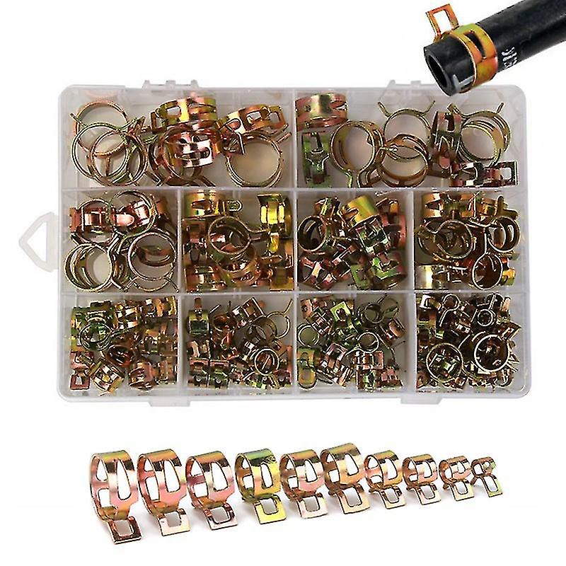 100 Pcs Adjustable Spring Clip, 6-22mm Hose Clamp Pipe Clamps Assortment Kit
