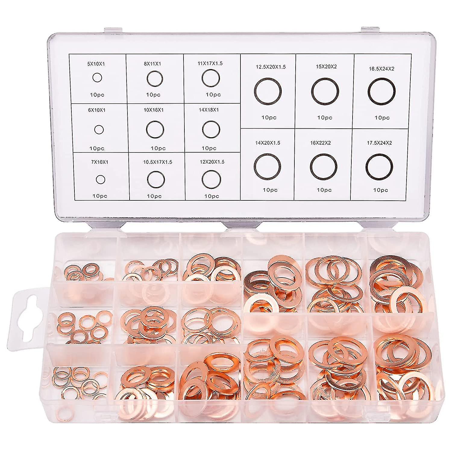 150pcs 15 Specifications Gaskets Sealing Ring, Copper Washers Assortment Kit