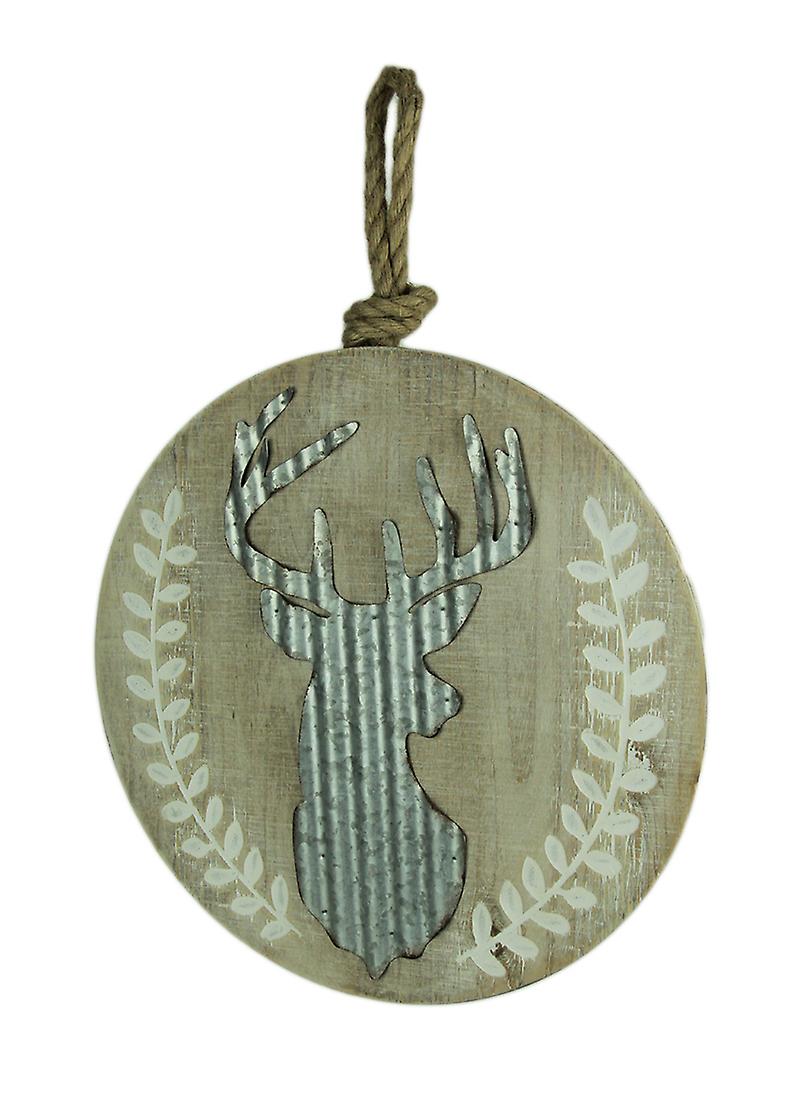 Rustic Wood and Metal Deer Head Round Wall Hanging