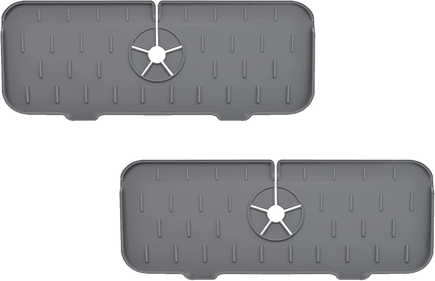 2 Pcs Sink Faucet Splash Guard Silicone Faucet Water Catcher Sink Mat (Grey)