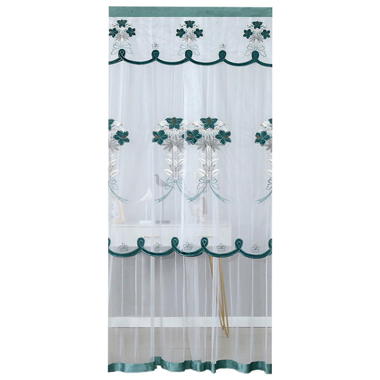 Door Curtain Lily Embroidery Double Layer Mesh Noise Reduction Good Shading Effect Easy Installation Anti-mosquito High-density Summer Screen L