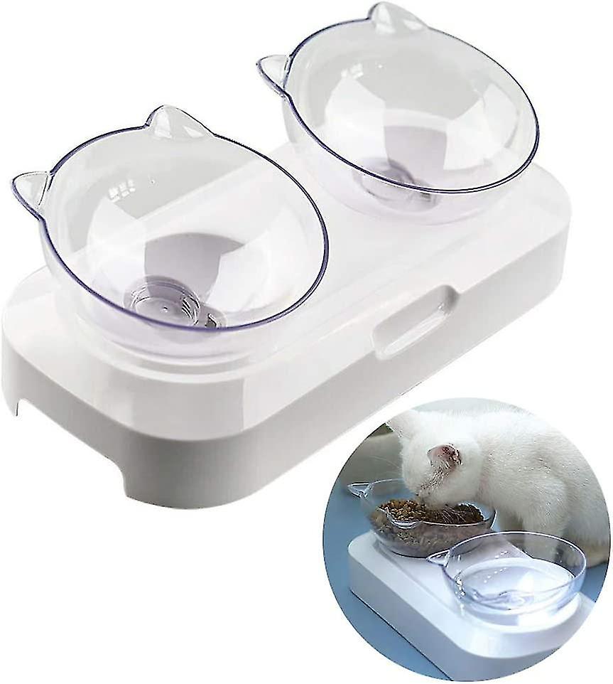 ダブルキャットボウルは、透明な犬の子犬のためのスタンドペットフードウォーターボウルを上げました