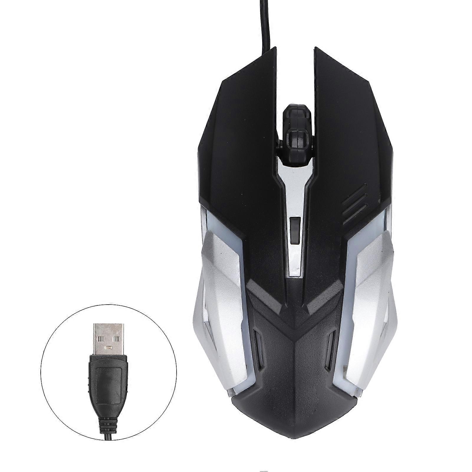 Wired Mouse with USB Port, Illuminated Optical Accessory for Desktop and Gaming Computer, Black