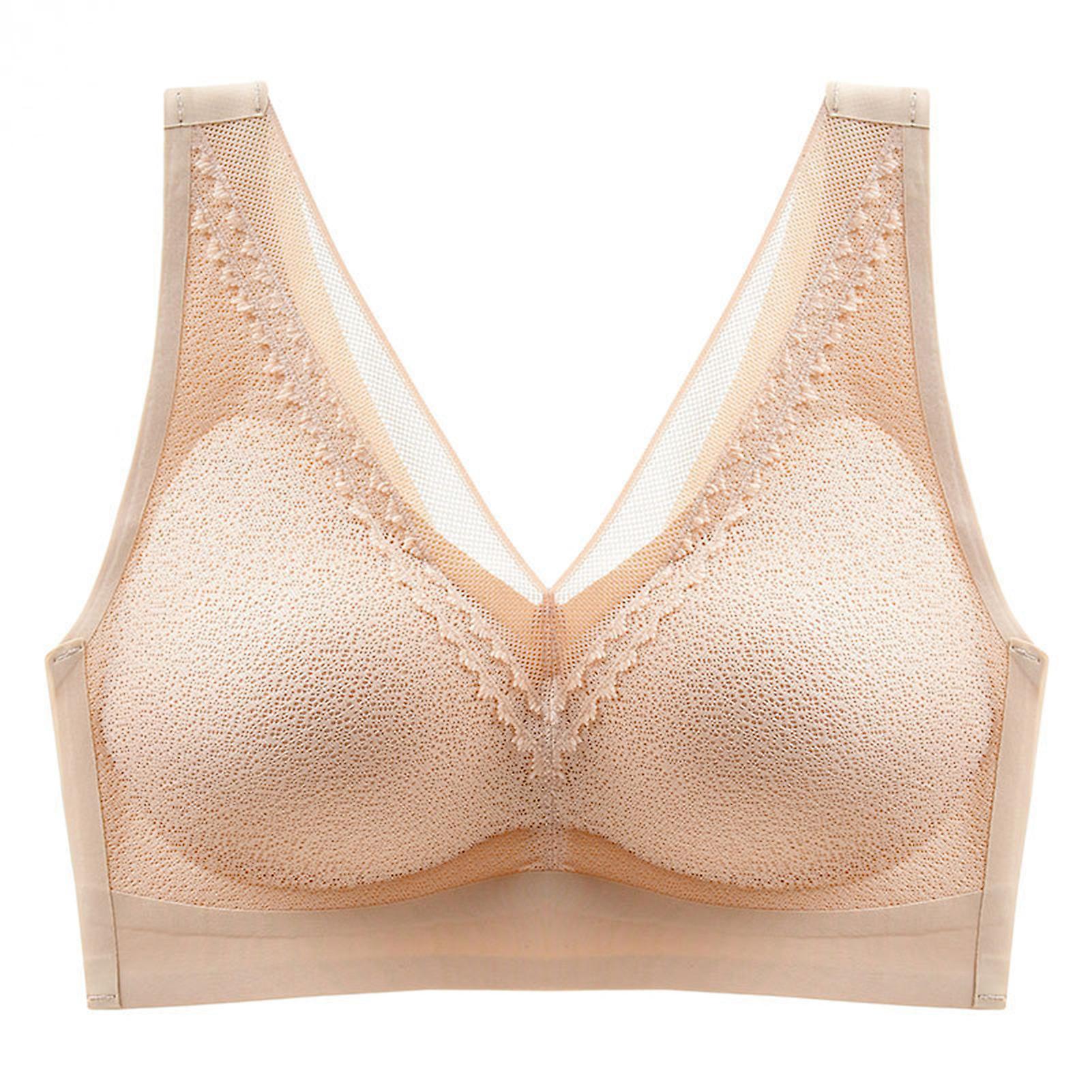 Women's Comfort Revolution Shaping Wirefree Bra Lace Seamless Lightly Lined V Neck Bralette for Fitness Non Slip