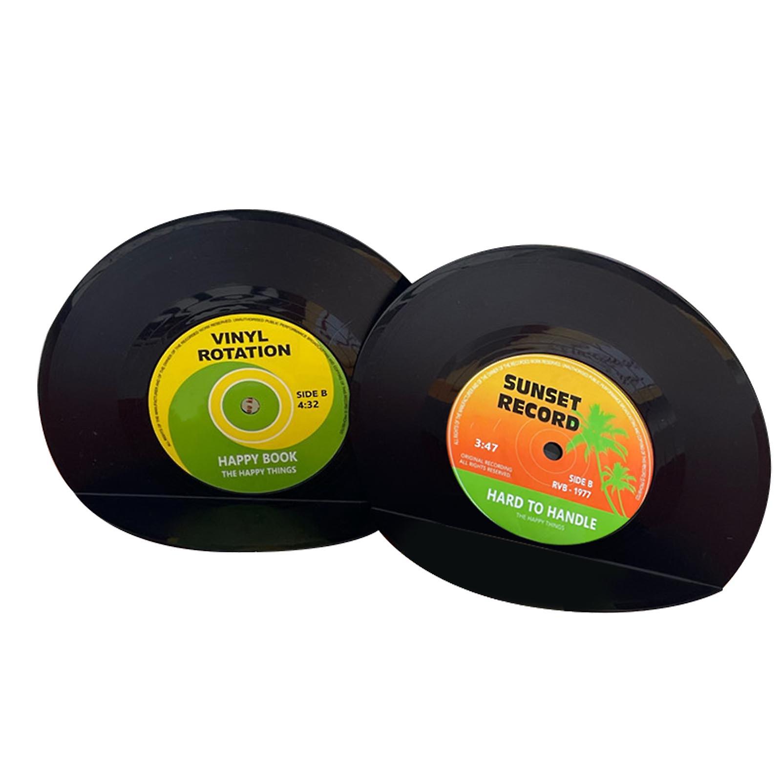Retro Vinyl Record Bookends - Set of 2 Rounded Edge Book Stands for Study