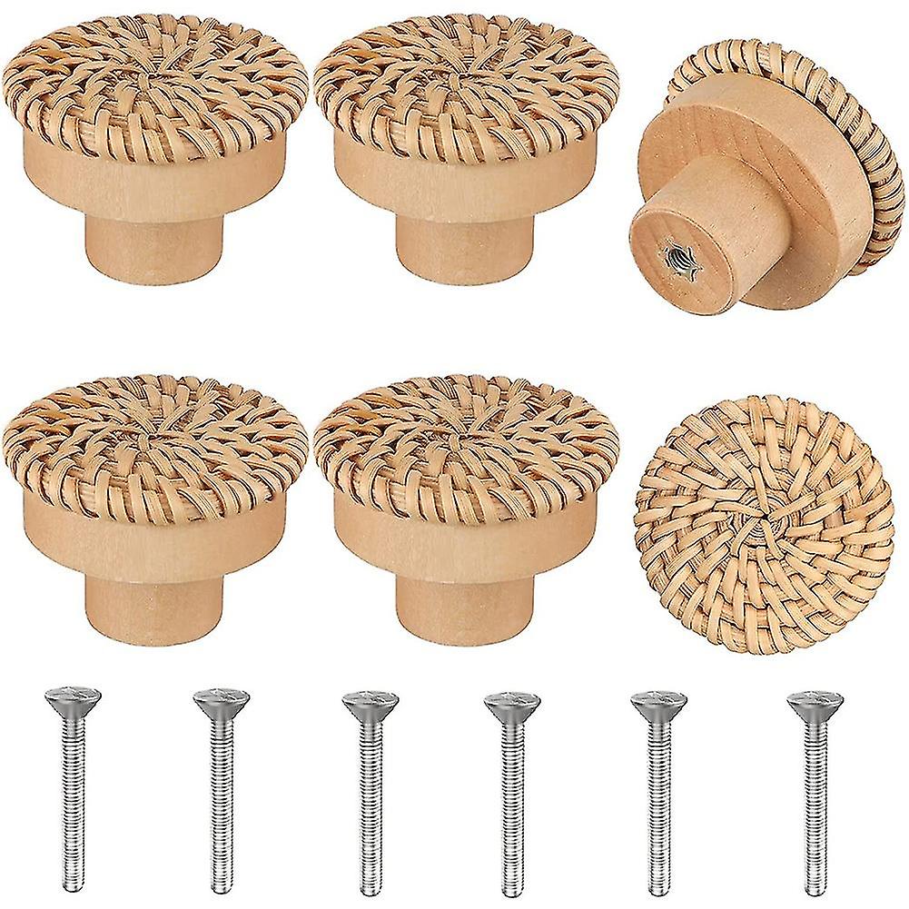 Rattan-Kommodenknöpfe Runde Schrauben Kompatible Boho-Möbelknöpfe 6 Stück