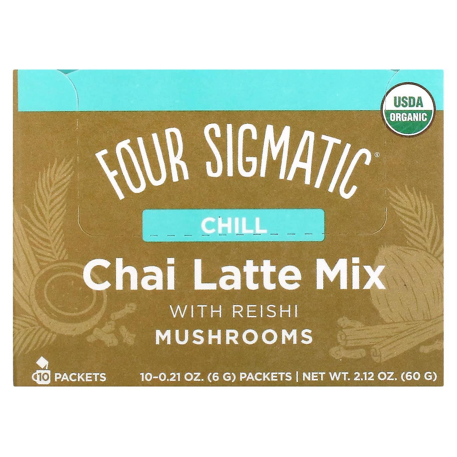 Four Sigmatic, Chai Latte Mix with Reishi Mushrooms, 10 Packets, 0.21 oz (6 g) Each
