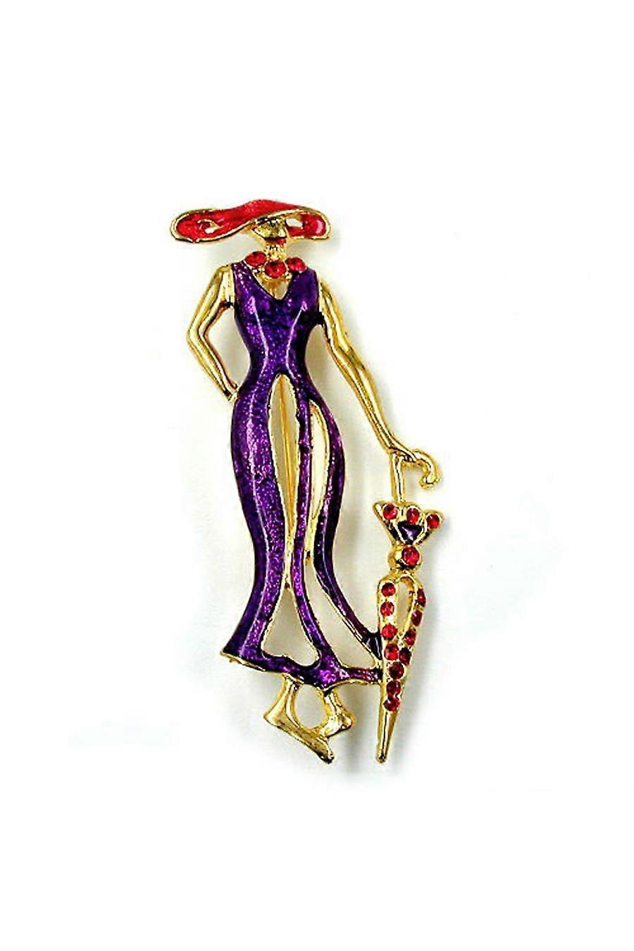 Brooch Lady With Umbrella Purple Red - Gl00822