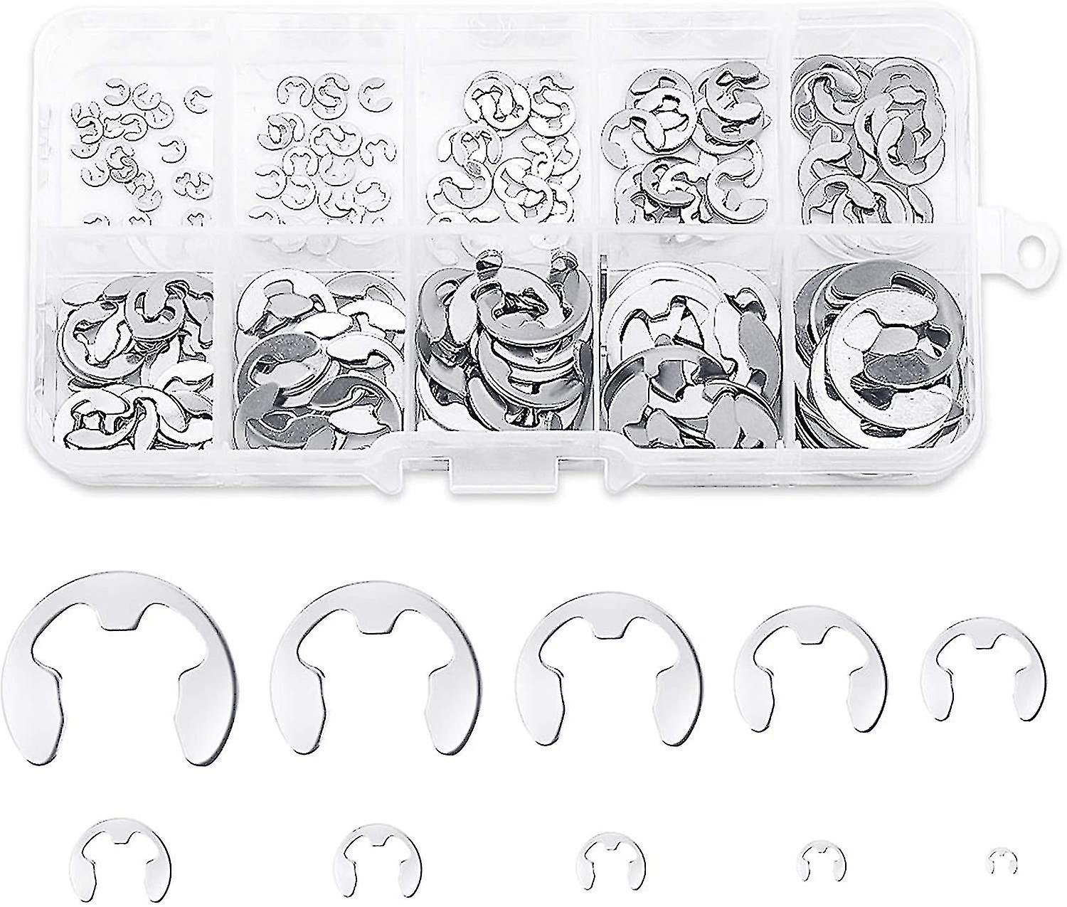 200pcs rustfritt stål e-circlip ring kit, rustfritt stål circlip holder