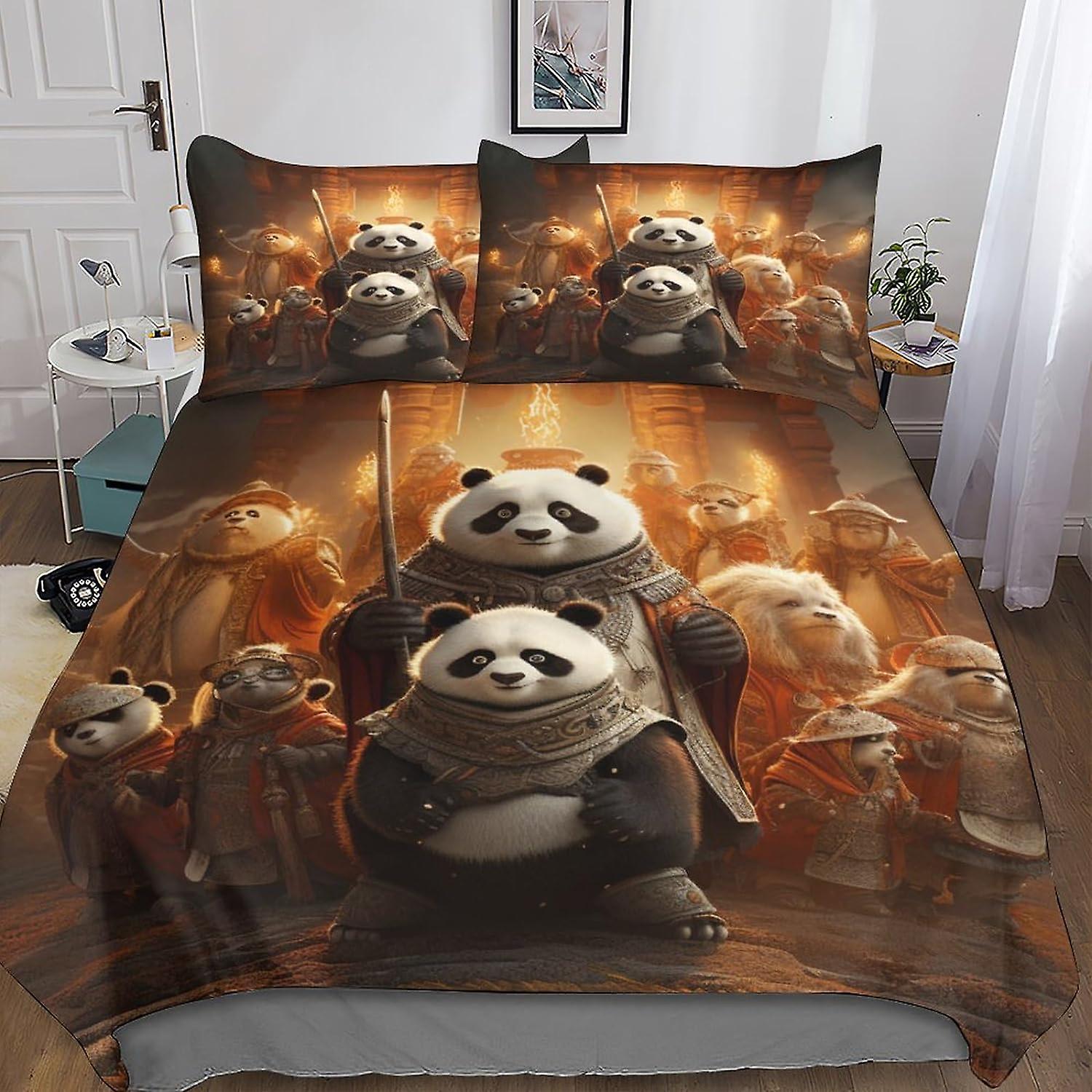 مجموعة غطاء لحاف الكونغ فو باندا مع إغلاق بسحاب مخفي - مفروشات أفلام ستوكات فاخرة مع طباعة ثلاثية الأبعاد ، مجموعة كاملة من 3 قطع للصبي