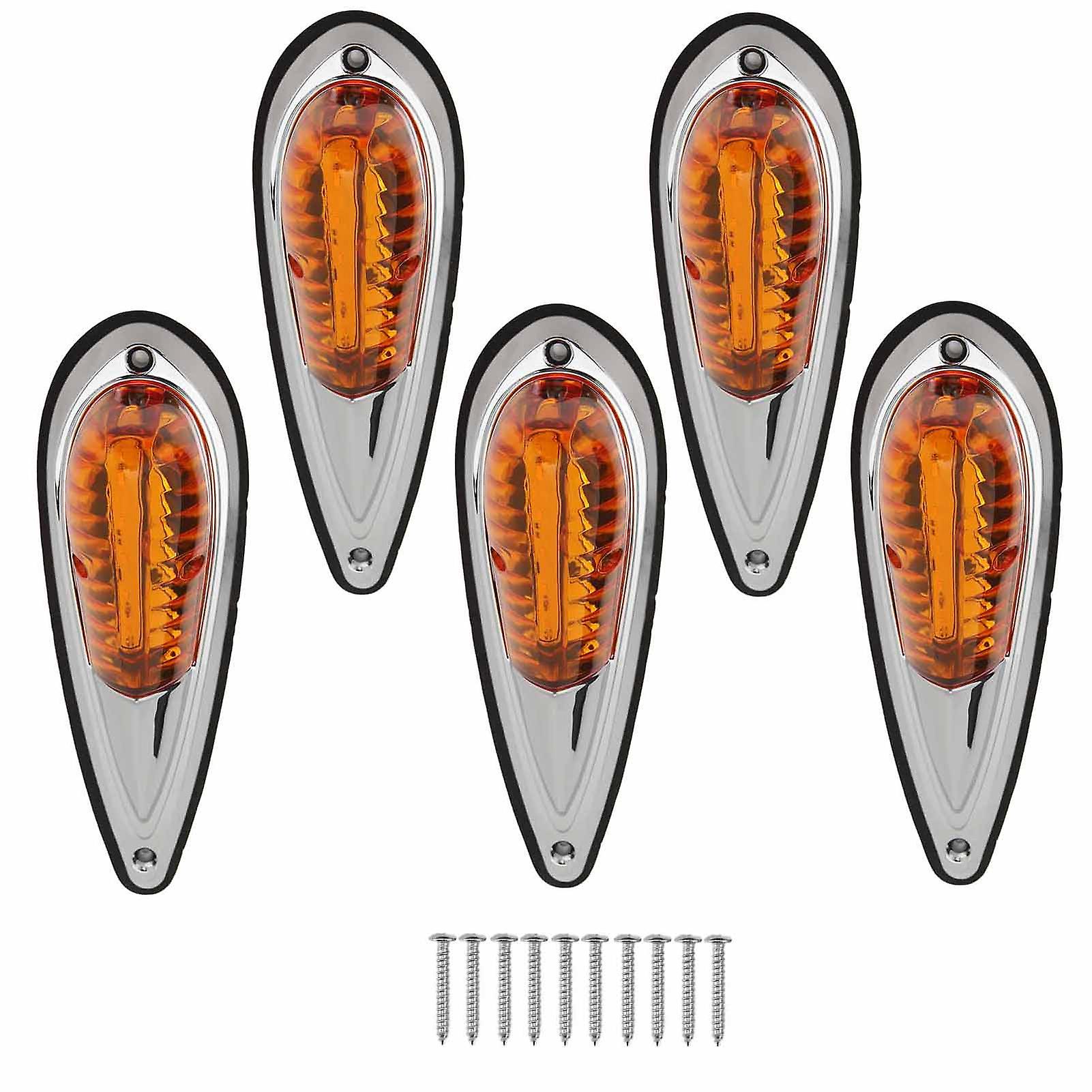 5pcs Amber Cab Roof Top Marker Lights Waterproof Super Bright for RV Camper Van 24V