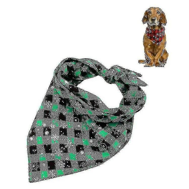 Pack of pet triangle towel Christmas snowflake dog saliva towel, size: L (green)