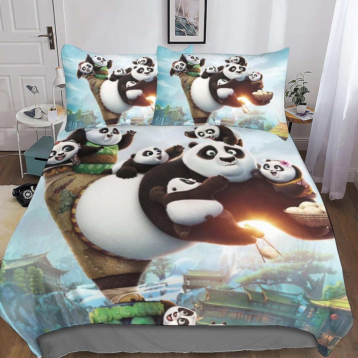 Kung Fu Panda Bedding Set Duvet Cover Set for 3D Printed 3 Piece Set Soft Breathable Funny Anime Comforter Cover Quilt Cover with Zipper Closure Soft